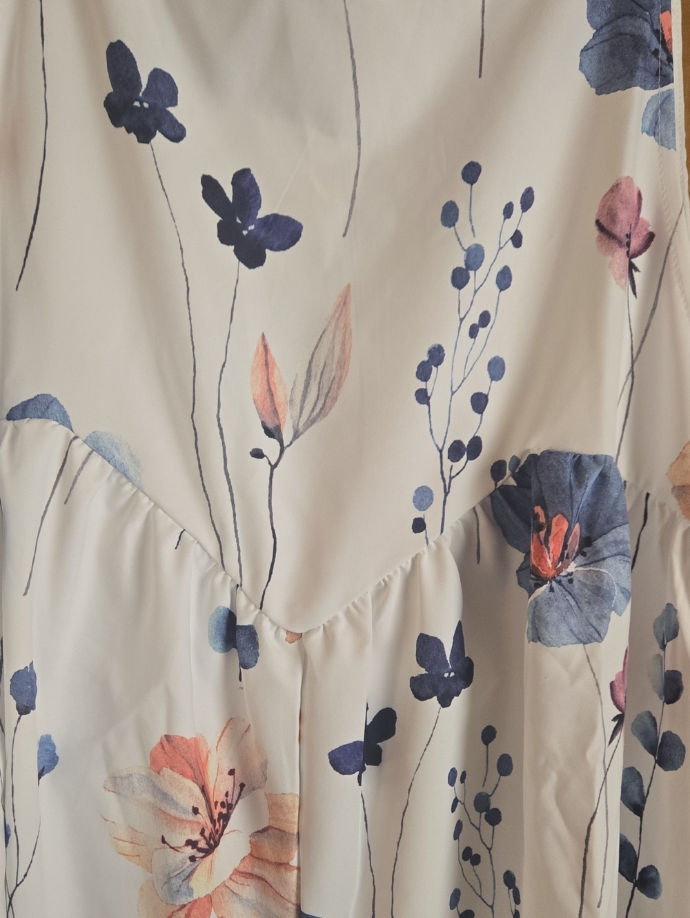 Floral White & Blue Romper with Peach Accents - Picture 2 of 4